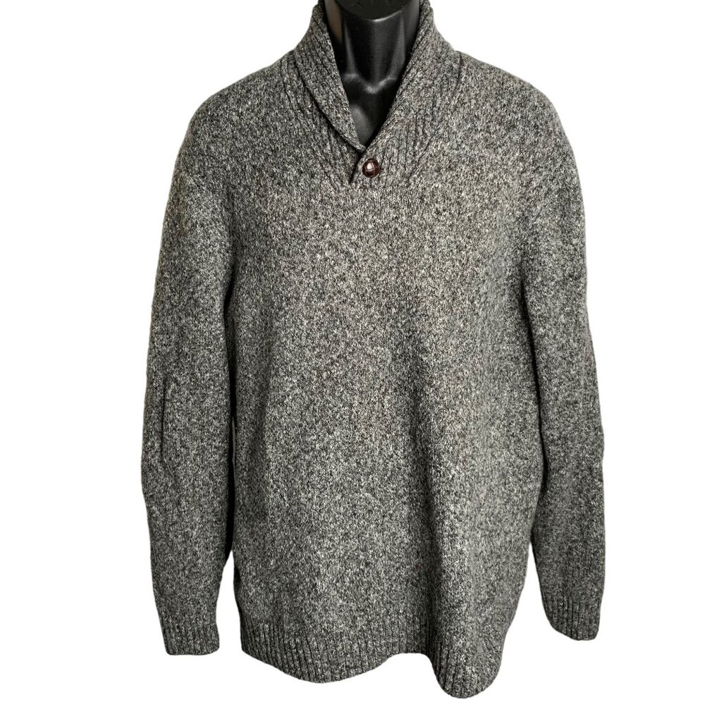 Old Navy Heavy Knit Pullover Sweater XL Marled Grey Shawl Collar One Button